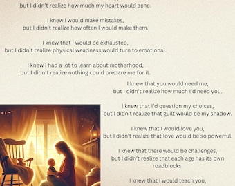 Motherhood Poem Print – "I Didn't Realize" Gift (Digital Download)