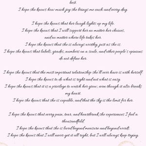I Hope She Knows Poem Printable | Motherhood Poetry for Daughter | Digital Download Gift from Mom