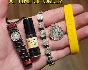 NEW! Adversary Buster Complete Kit: Mini AEGIS, &quot;Hunter-Killer Anti-Negative Energy/Entity Oil&quot;, Charged and Blessed Benedict Bracelet/Medal