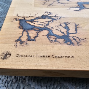 Fractal Burned Wood Board | Handmade 400x300x40mm Lichtenberg Art | Unique Wood Decor or Display Piece | Chopping board