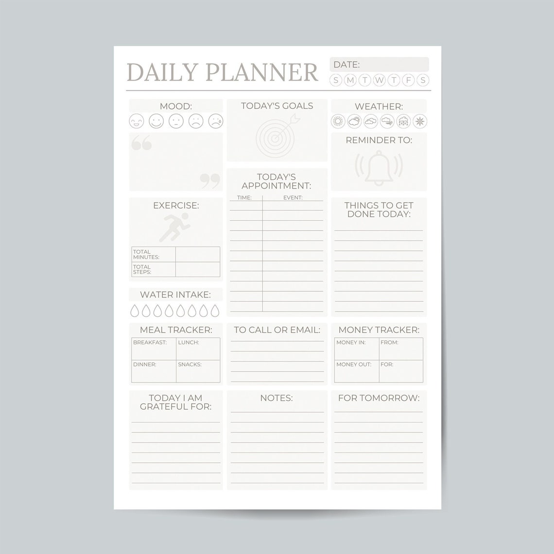 Printable Daily Planner A4, Track Your Diet, Your Food, Goals of the ...