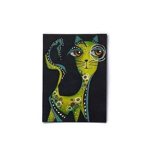 Art abstrait original ATC, oeuvre d'art de chat, art miniature, cartes à collectionner d'artiste, ACEO
