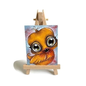 Oeuvre d'art originale ATC, oeuvre d'art oiseau aux grands yeux, art horreur OOAK, oeuvre d'art miniature, oeuvre d'art de collection, ACEO