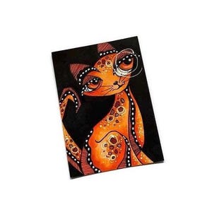 Art abstrait original ATC, oeuvre d'art de chat, art miniature, cartes à collectionner d'artiste, ACEO