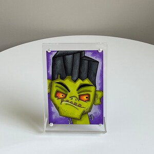 ATC Arte originale, opera d'arte di Frankenstein, arte horror OOAK, opera d'arte in miniatura, arte da collezione, ACEO