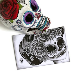 Tag der Toten Kunstwerk,Calaveras Catrina Art,Sugar Skull,Pen und Ink Art,OOAK Kunstwerk,ACEO Druck