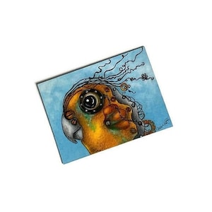 Art original ATC, oiseau perroquet steampunk, art miniature, oiseau steampunk OOAK, cartes à collectionner d'artiste, ACEO