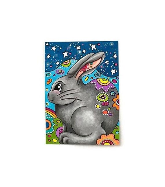 ★Original ART  ‘RABBIT' ATC Original Art,rabbit Artwork,ooak Cute Bunnyart,miniature