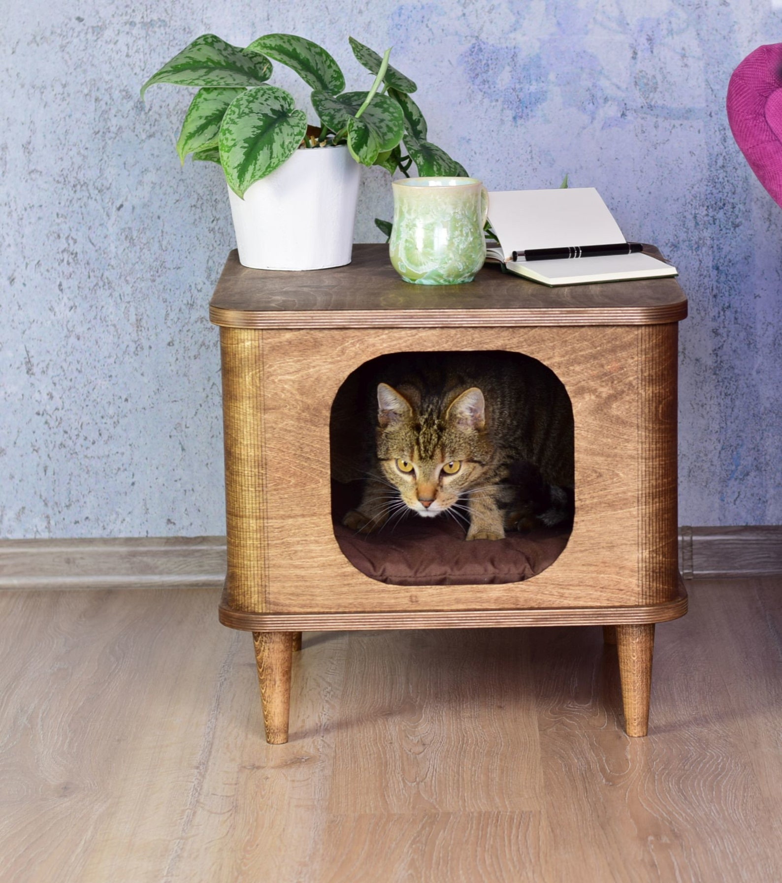Cat Retro House Wooden Pet House Modern Table Cat Bed Pet Etsy