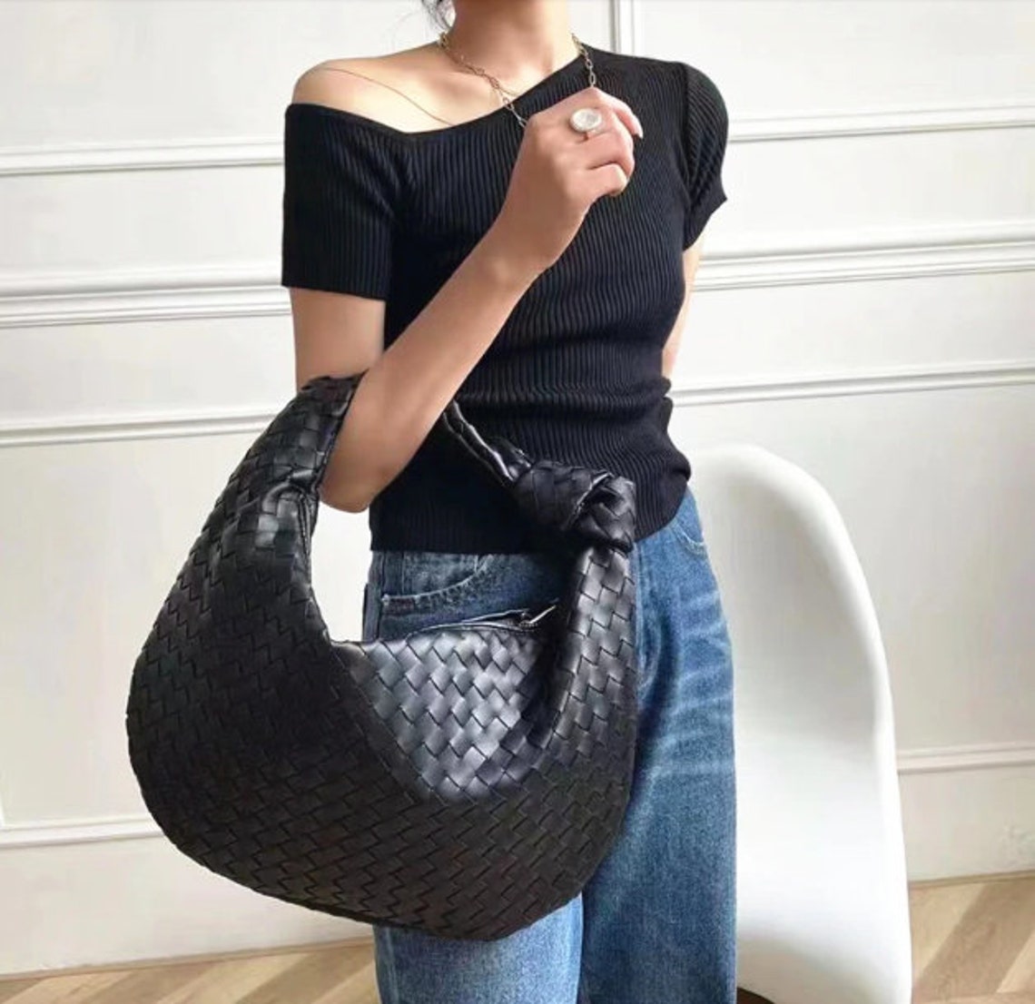 Leather Knot Handbag Handwoven Hobo Bag Woven Leather Hobo Etsy