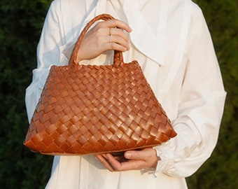 Leather woven bag/Hand Woven bag/Top zipper bag/Knit Shoulder handbag Genuine Cow leather Woven Lady Tote bag Shoulder bag woman bag
