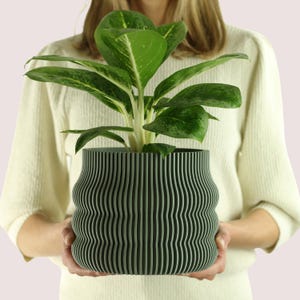 Pot de fleurs ondulé - Grand pot de fleurs - Design géométrique, minimaliste, couleurs personnalisables, jardinière moderne, cadeau original