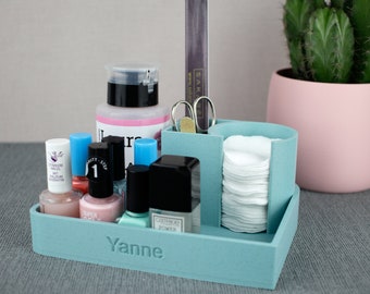 Nail polish organizer with space for accessories, personalized