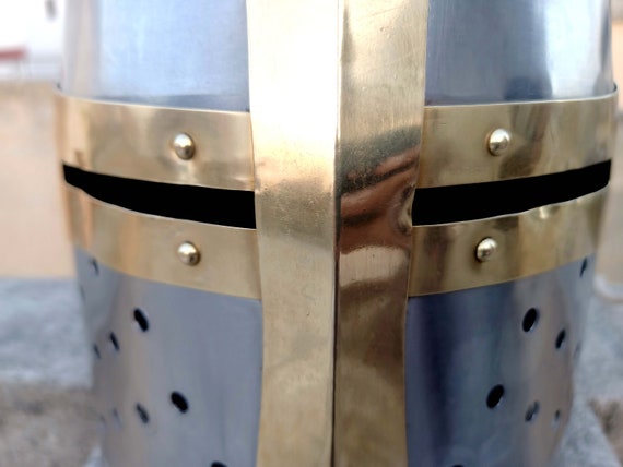 Medieval Templar Knight Helmet with Mason's Brass… - image 10