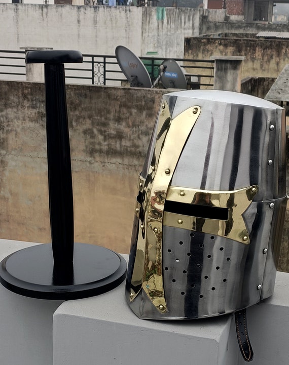 Medieval Templar Knight Helmet with Mason's Brass… - image 2