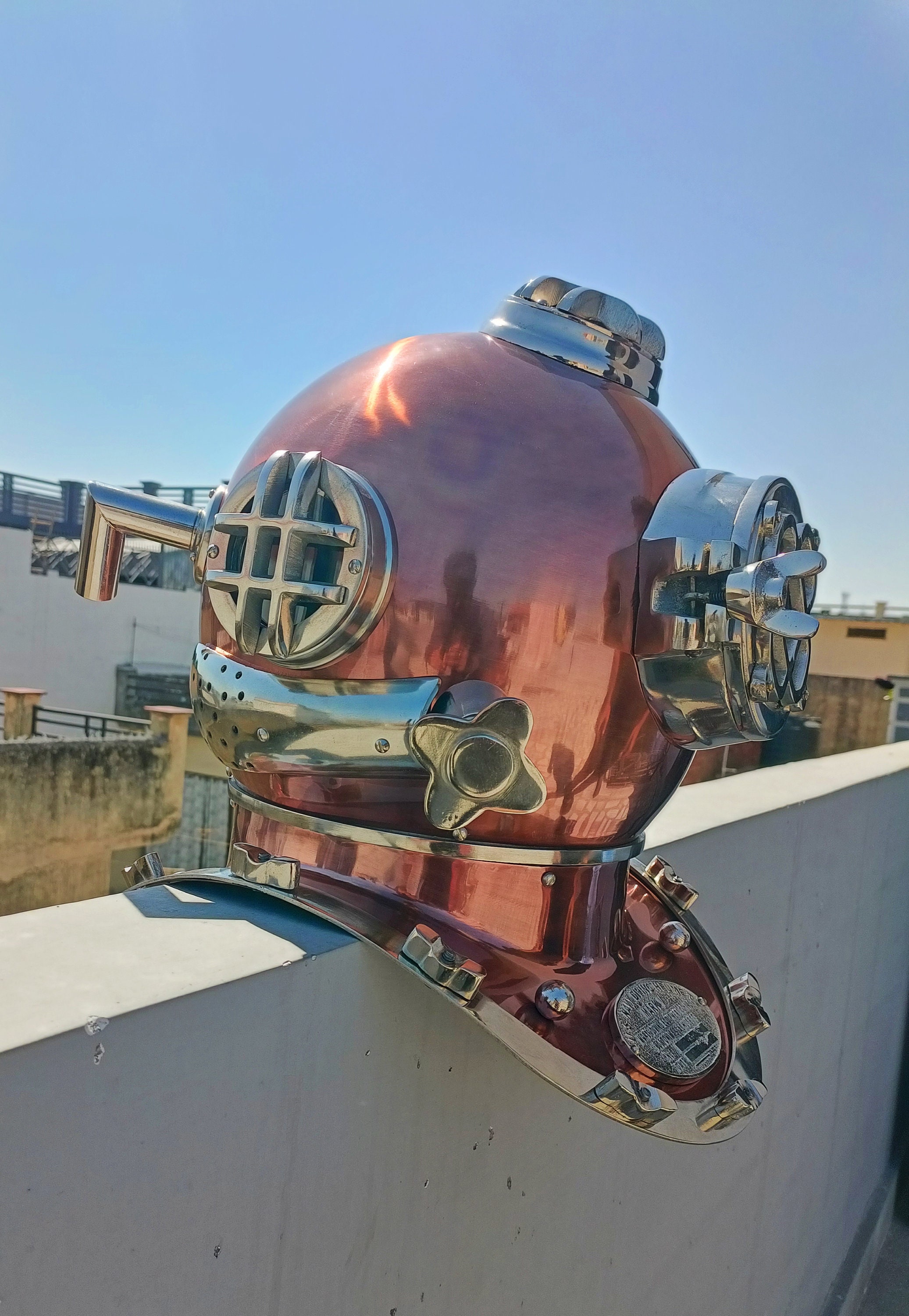 18" Brass Diving Helmet Replica - Vintage US Navy Mark V Deep Sea Diver Decor, Solid Steel - View #12