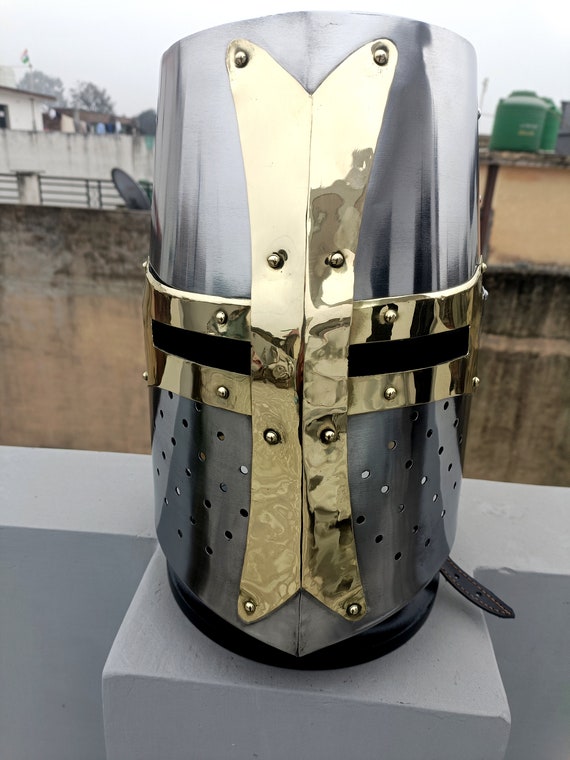 Medieval Templar Knight Helmet with Mason's Brass… - image 5