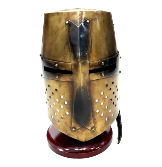 Medieval Templar Knight Helmet with Mason's Brass… - image 8