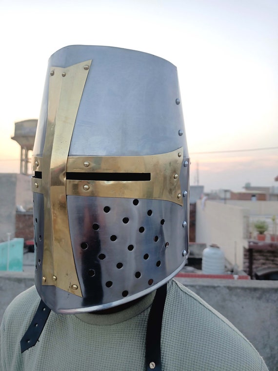 Medieval Templar Knight Helmet with Mason's Brass… - image 7