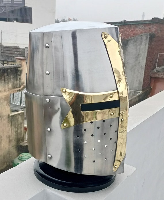 Medieval Templar Knight Helmet with Mason's Brass… - image 3