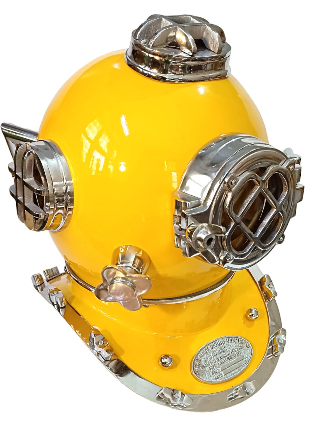 Yellow US Navy Mark V Divers Helmet Marine Deep Diving Helmet Vintage