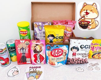 Boîte à collations asiatique + STICKERS GRATUITS Boîte à gourmandises asiatiques Boîte coréenne Boîte japonaise Boîte fête - Coffret cadeau - Snacks japonais Kawaii