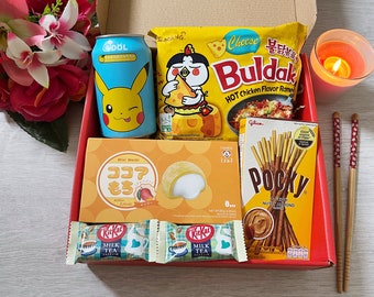 Box découverte Asie + AUTOCOLLANTS GRATUITS - produits asiatiques sucrés et salés- boisson pokemon - nouilles japonaises - kitkat asiatique