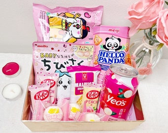 Snacks asiatiques roses + Stickers gratuits Boîte à goûter Sélection asiatique sucré-salé Boîte de fête de bonbons japonais Snacks exotiques Idées cadeaux Kawaii