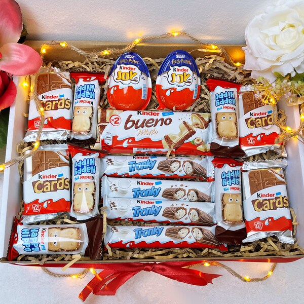 Kinder Chocolate Gift Box Regalo de cumpleaños para ella Regalo personalizado para mujeres Caja de selección de cesta Kinder Bueno Hippo Sweets Gift Box Regalo mamá