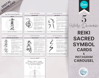 5 Reiki Symbols Cards, Usui Reiki Symbols, Editable Reiki Symbol Cards, Reiki Healing Cards, Cho Ku Rei, Sei Hei Ki, Hon Sha Ze Sho Nen