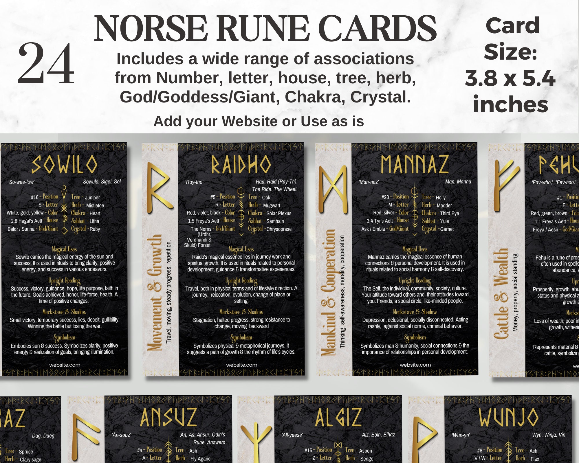 Rune Meaning Cards Associations & Symbolism, Printable Runic Deck