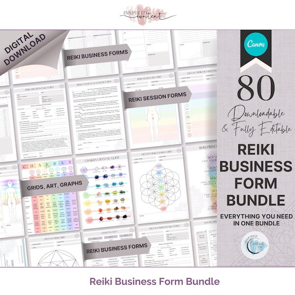 Reiki Business Form Bundle, Reiki Session, Reiki Certificates, Distance Reiki Forms, Reiki Intake Form, Waiver Reiki Session, Chakra Guide