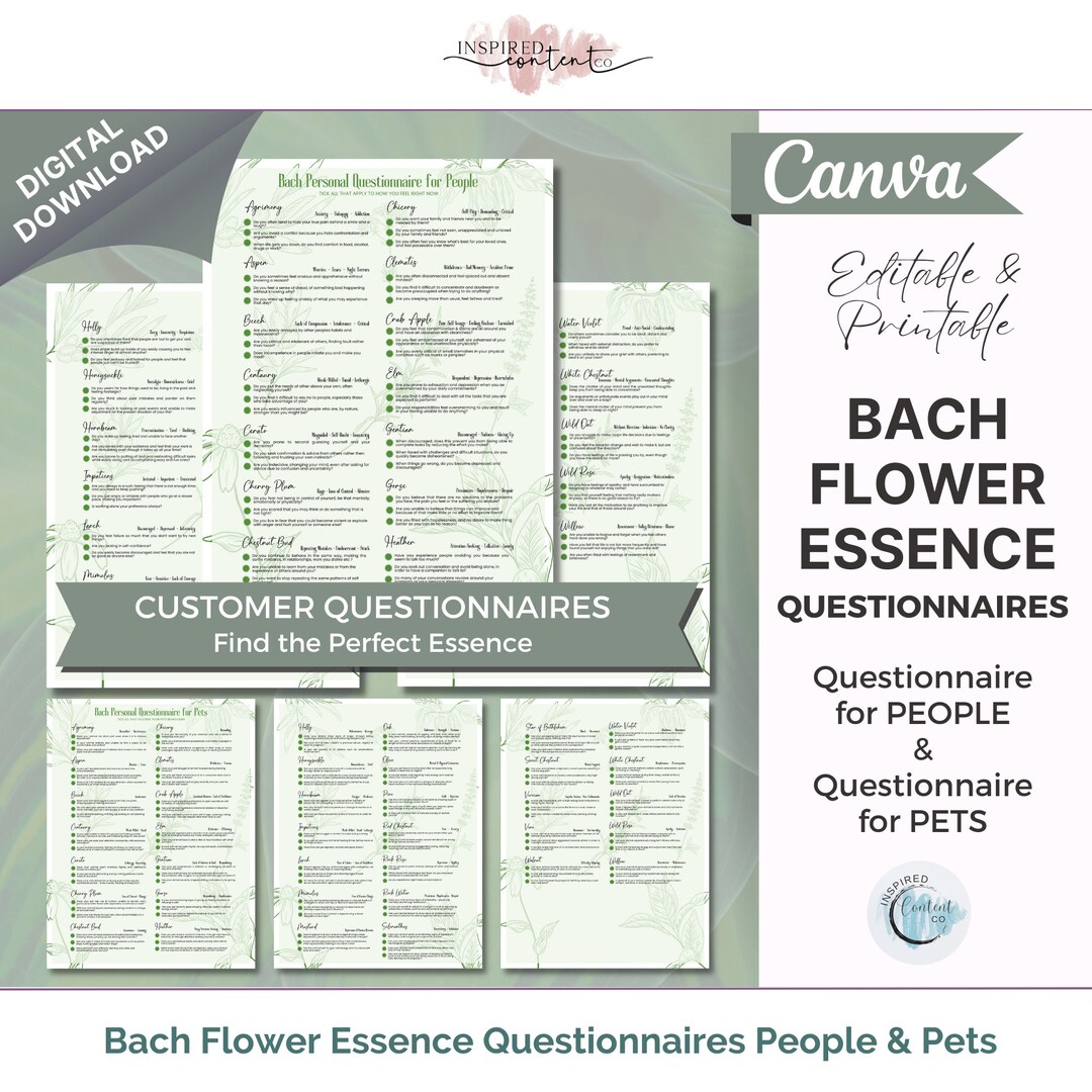 Bach Flower Essence Questionnaire Sheet for People & Pets / Animals
