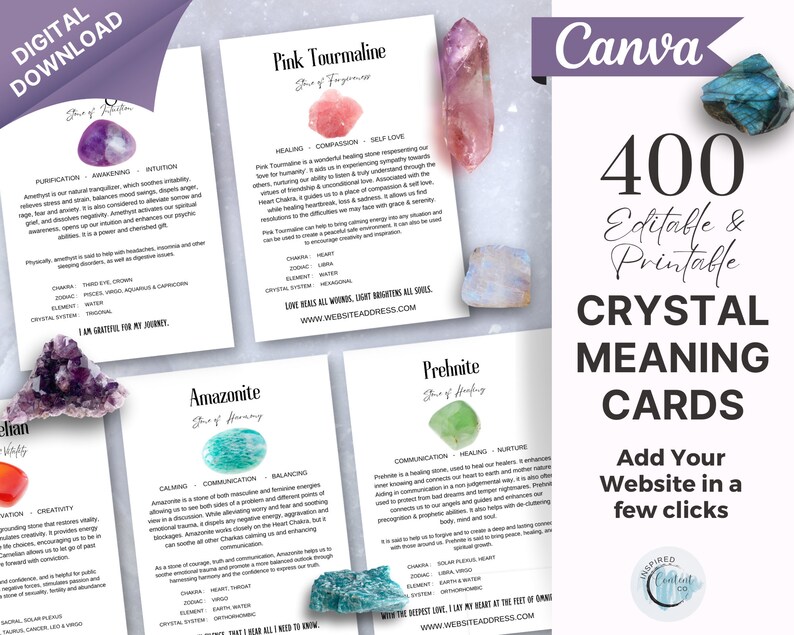400 Editable Crystal Meaning Cards Printable Gemstone Meaning Etsy UK