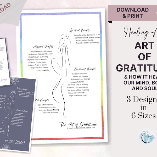 Heilkunst: Kunst der Dankbarkeit Print, Dankbarkeit Digital Art, Emotionen Poster für geistiges & körperliches Wohlbefinden, Frau Silhouette Art, Reiki Art