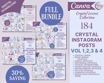 Crystal Social Media Posts Bundle - Vol 1,2,3 & 4  Energy Healing Instagram Posts, Spiritual IG Template, Edit in Canva, Crystal Shop Insta