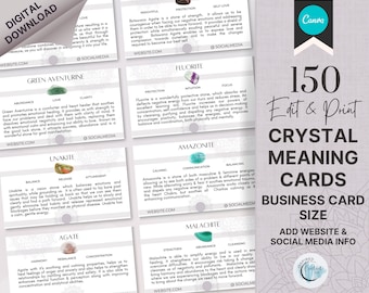 150 Crystal Cards in Business Card Size, Editable Gemstone Cards, Crystal Reference Cards, Crystal Meanings, Crystal Card Inserts, Digital