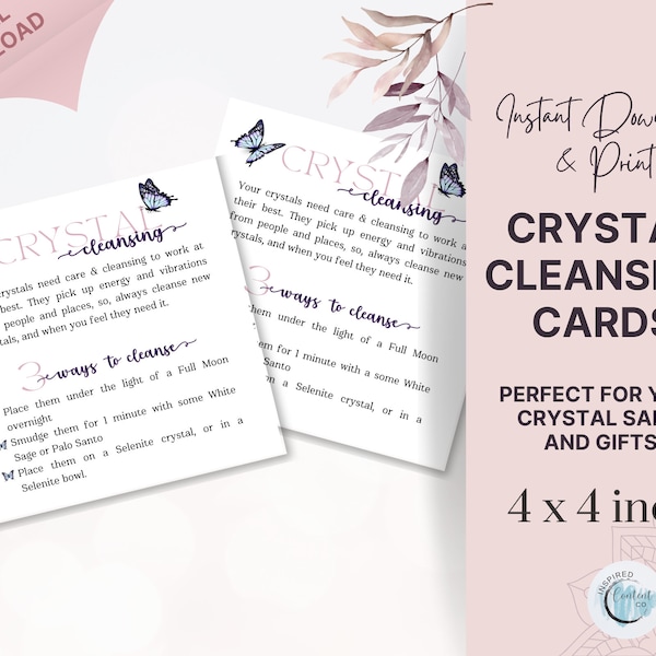 Crystal Cleansing Cards, Crystal Insert Cards, How to Cleanse Your Crystals, Crystal Gift Insert Cards, Crystal Cleansing & Crystal Smudging