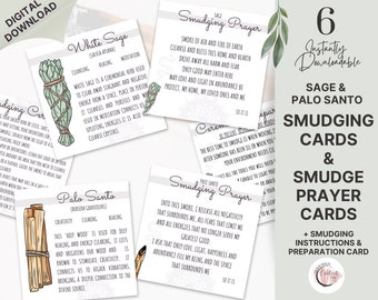 Smudging Cards,  Smudging Prayer Cards & Smudging Instructions Sage and Palo Santo, Printable Cards and Smudging Guide, Energy Cleansing Kit