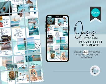 Instagram Puzzle Feed Post Template | Oasis Blue | Instagram Puzzle for Canva | Canva Instagram Feed Template | Instagram Puzzle Layout