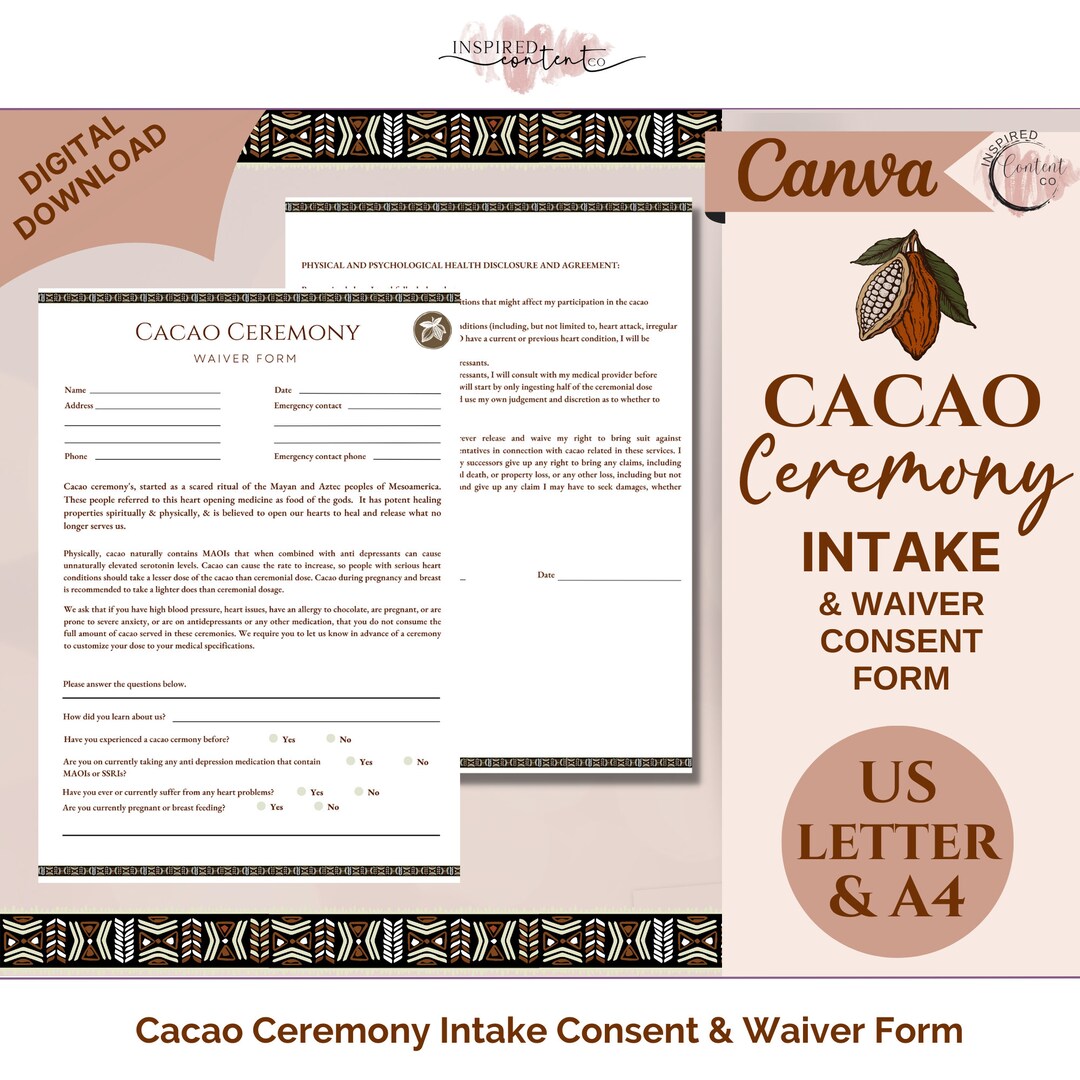 Cacao Ceremony Intake Consent &amp; Waiver Form, Cacao Energy Healing ...