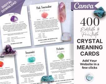 400 cartes de signification de cristal modifiables, cartes de signification de pierres précieuses imprimables, cartes de cristal avec signification des pierres, cartes de cristal numériques