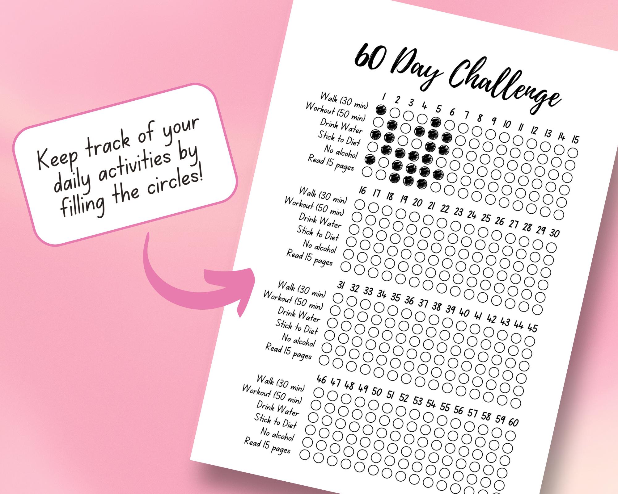Printable 60 Day Challenge Tracker, Monthly Log Game, Fun Habit, Adult ...