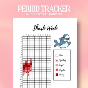 Seguimiento de la semana del tiburón, página de Bullet Journal, diario del ciclo menstrual, salud de la mujer, páginas A4/A5, descarga instantánea, resumen del período, registro de salud