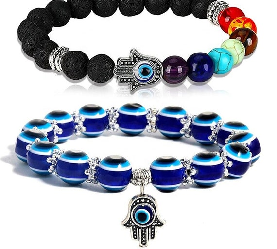 Set of 2 7 Chakra Bracelet and Evil Eye Bracelet Protection Etsy