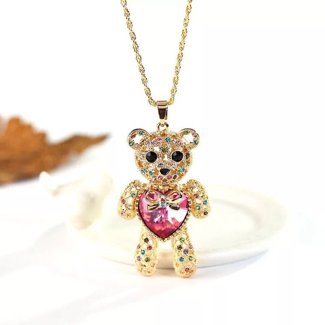 Bear necklace - gold and diamond pave silhouette bear pendant –  caligodesign.com