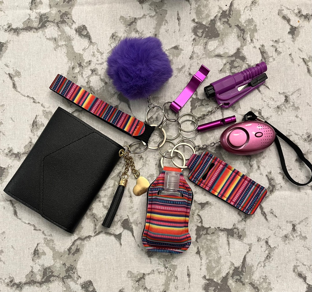 Women Safety Keychain 12 Pcscolor Gray Plaid, Pink Tile, Red W/hands