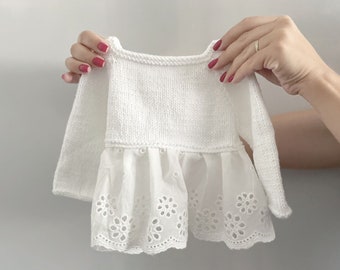 Hand-Knitted Baby Sweater: Organic Cotton, Cutwork Newborn Outfit