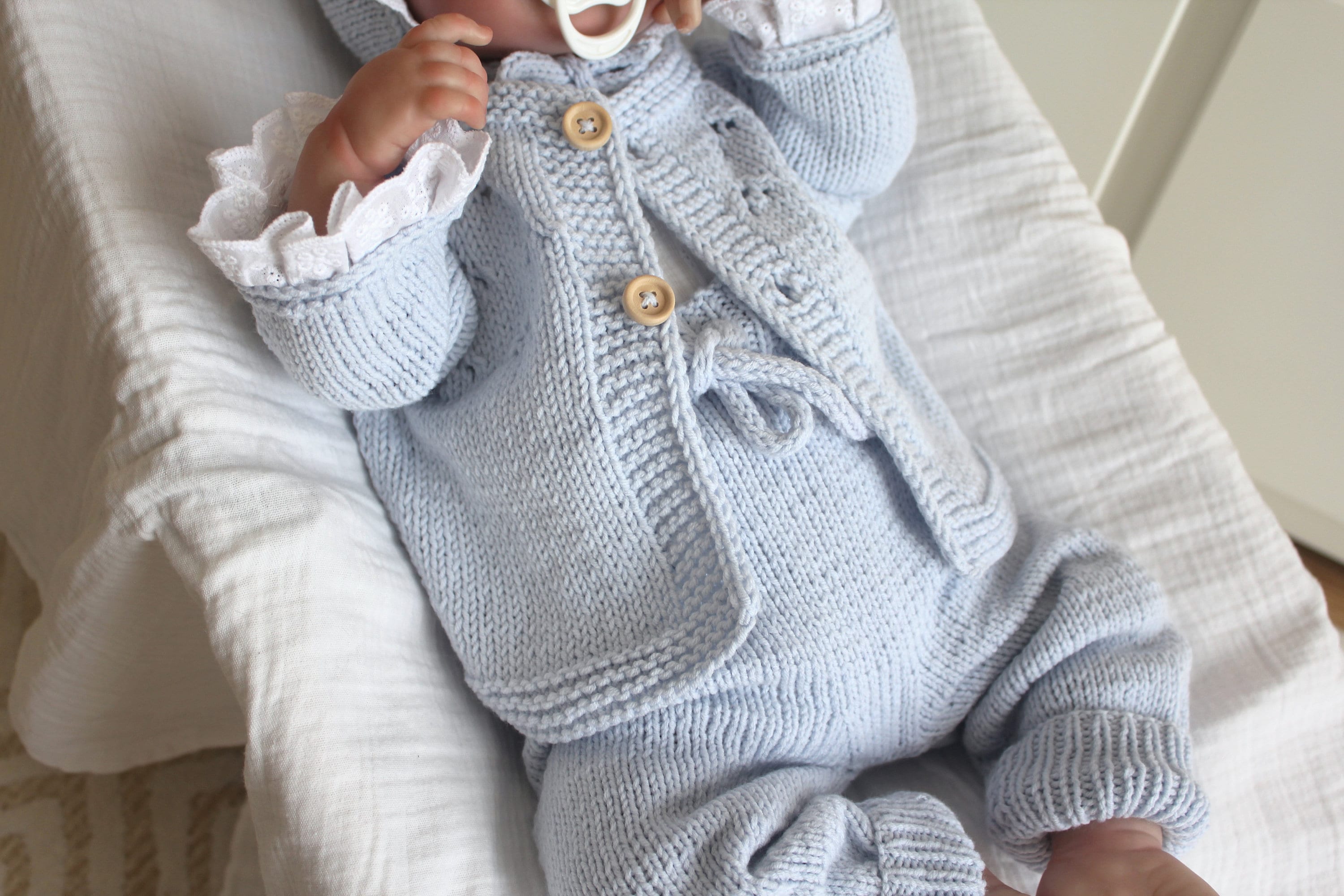 Hand Knit Baby Cardigan Set, Knit Baby Pants, Organic Baby 