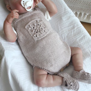 Hand Knitted Baby Romper Set, %100 Cotton Hand Knitted Romper, Knitted Baby Shoes, Knitted Baby Bodysuit, Baby Coming Home Outfit